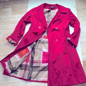 DKNY Hot 💕 Pink Magenta Barbiecore Trench Coat Jacket Watercolor Print Lined 💕